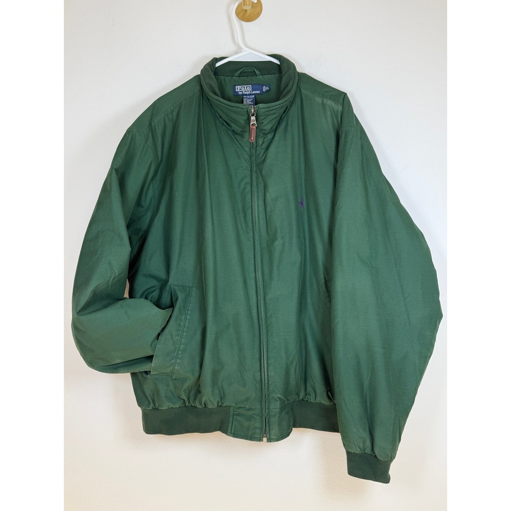 Vintage 90s Polo Ralph Lauren Green Cotton Wool Lined Jacket XLarge Zip